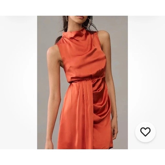 Anthropologie Women’s 6 Mock-Neck Draped Silk Sleeveless Dress In Baked Paprika. - Picture 5 of 12